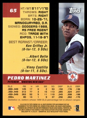 2000 Bowman's Best Pedro Martinez Boston Red Sox #65 - Picture 2 of 2