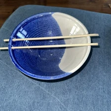 Hand Thrown Swirl Glaze Pottery Rice Noodle Bowl Chopstick Rest Colorful