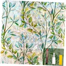 Window Privacy Film Elegant Leaves Stain Glass Window Film for 17.5x78.7 in