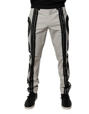 Dolce & Gabbana White Lace Trim Mid Waist Dress Formal Men's Pants Authentic