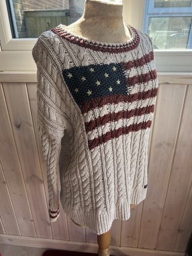 SUPERDRY Americana Grobstrickpullover Zopfmuster Sterne & Streifen USA Flagge Sweater 14