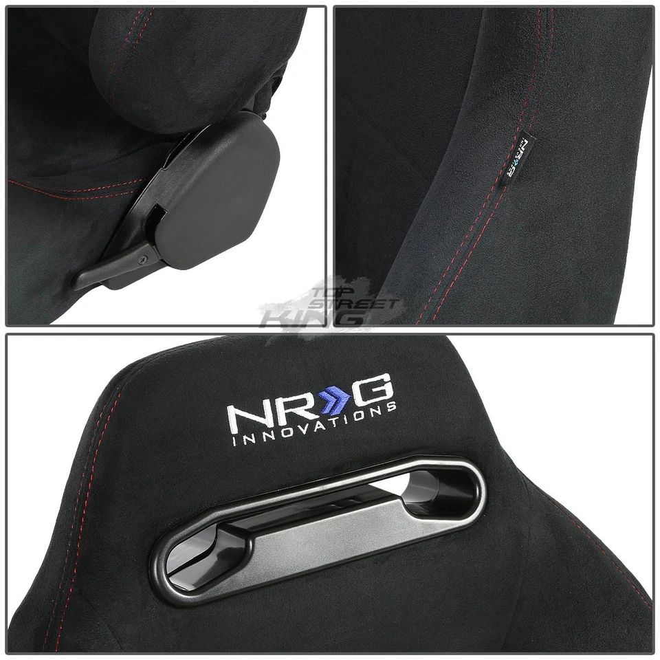 2 X UNIVERSAL LIGHT WEIGHT RECLINABLE TYPE-R BLACK SUEDE RACING SEATS+SLIDERS - Image 2 of 4