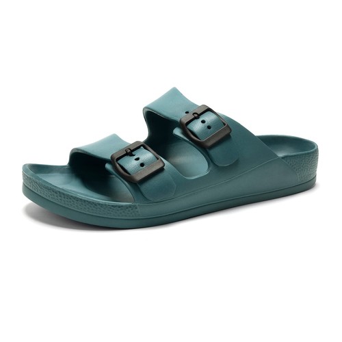 Men's Comfort Slides Double Buckle Adjustable EVA Flat Sandals (9 M US, PEACO...