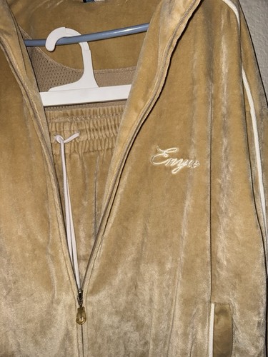 VTG ENYCE Brown White Striped Mens XL Velour Jogger Jacket 2 Piece Track Suit - Picture 2 of 9