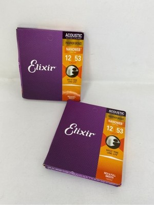 Elixir 16052 Nanoweb Phosphor Bronze Acoustic Guitar Strings 12-53 Light 2 Pack