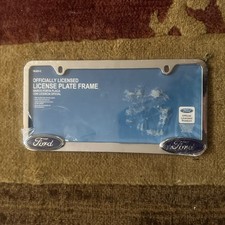 Ford Chrome Metal License Plate Frame With 2 Ford Oval Logos New In Plastic