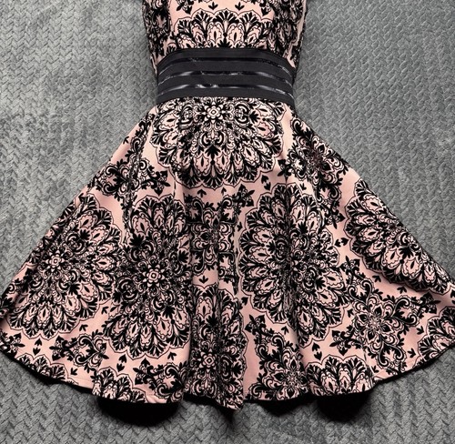 City Studio Fit & Flare Dress Junior 3 Pink Black Damask Sleeveless Cocktail - Picture 3 of 12