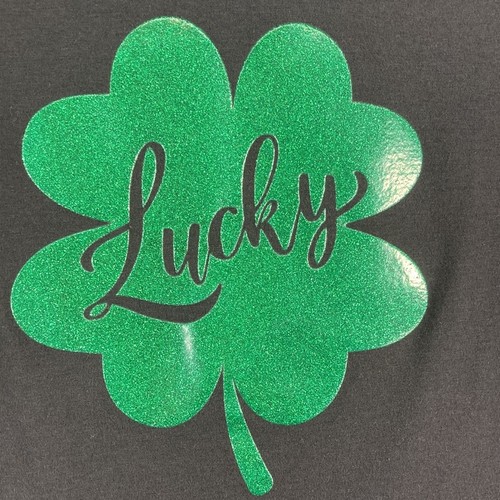 St Patrick's Day Women's Short Sleeve Top Black with Green "Lucky" Shamrock Med - Picture 2 of 11
