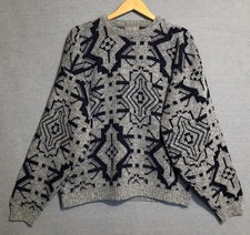 Vintage Le Tigre Sweater Mens Large Gray Blue Crew Neck Aztec Knit Pullover USA