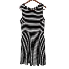 Talbots Black White Striped Sleeveless Dress Womens Medium Minimalist Neutral