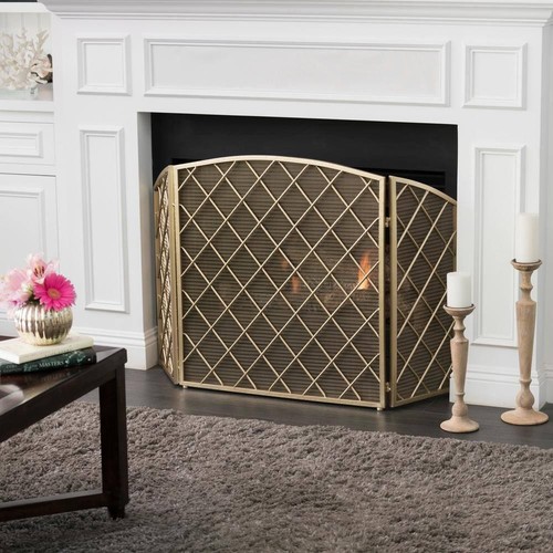 Noble House Amiyah Gold Iron 3-Panel Fireplace Screen - Picture 5 of 5