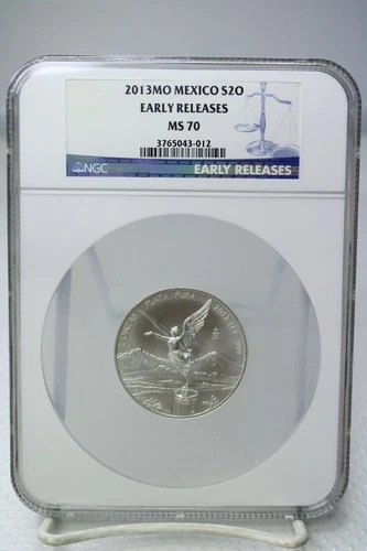 2013Mo Mexico 2 Onza Silver Libertad NGC MS70 Early Release #3012