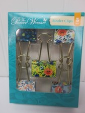 Pioneer Woman Metal Binder Clips Multicolor Floral 5ct Gold Handle 1.25in New