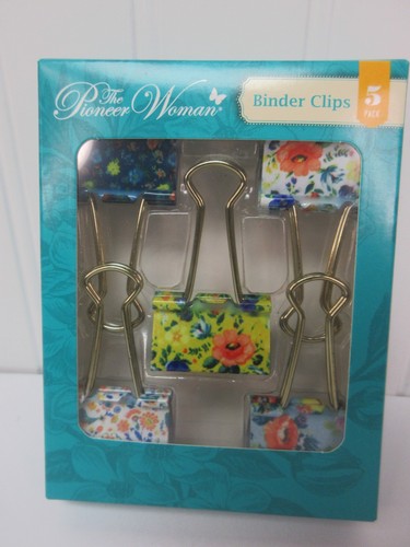 Pioneer Woman Metal Binder Clips Multicolor Floral 5ct Gold Handle 1.25in New - Picture 1 of 13
