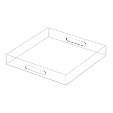 Clear Sturdy Acrylic Serving Tray with Handles 12x12x2H Inches -Spill Proof- ...