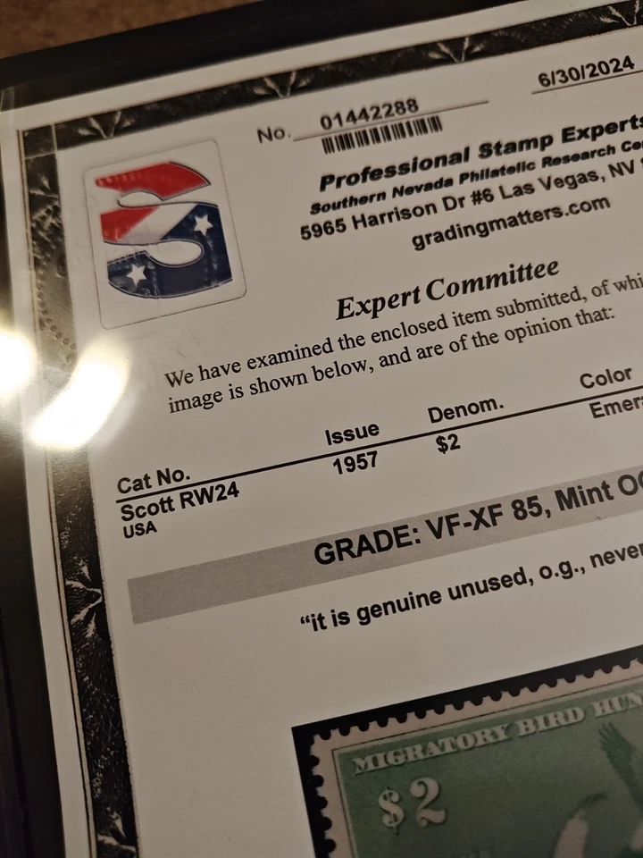 Certified By PSE-#RW24 1957 - US Federal Duck Stamp - Very Fine/Extremely Fine - Image 4 of 4