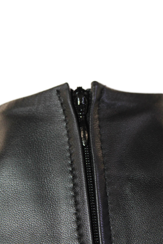 In Transit Womens Back Zip Long Sleeve Crew Neck Leather Top Black Size Small - Picture 4 of 5