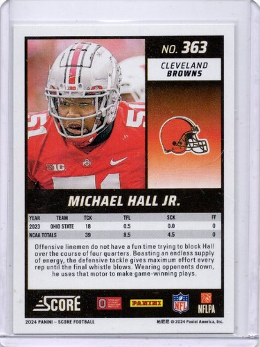 2024 Score - Michael Hall Jr. #363 (RC) Cleveland Browns - Picture 2 of 2