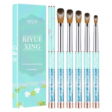 5PCS Acrylic Nail Brush Set, Size 4/8/12/14/16. Kolinsky Hair,Oval Crimped Press