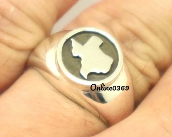 Solid Metal 925 Sterling Silver Men's Texas Signet Band Ring White Gold Plated - Image 2 of 4