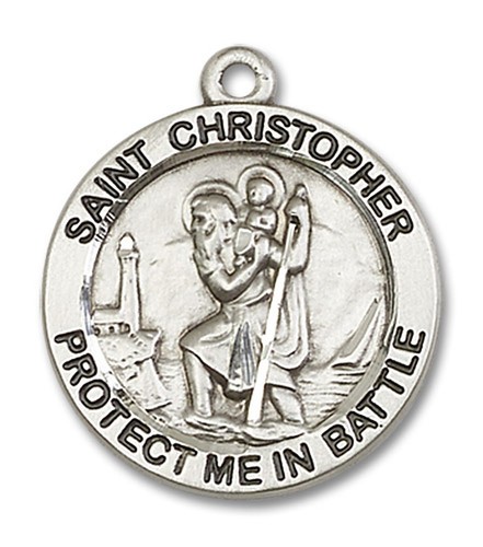 Sterling Silver St Christopher National Guard Medal Pendant Necklace 24" Chain - Picture 2 of 4