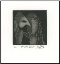 PLANNING STRATEGY PLOT MEETING Original MODERNIST Expressionism MEZZOTINT Signed