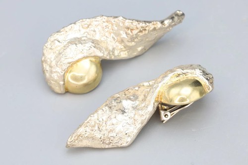 Israel, Vintage Brutalistische Ohrringe, Electroform Wachsausschmelztechnik, Goldwäsche - Bild 3 von 4