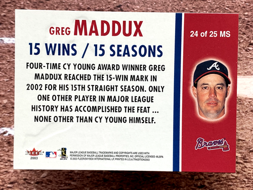 2003 Fleer Tradition Milestones Greg Maddux #24 MS - Picture 2 of 2