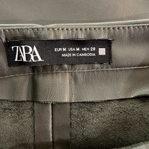 Zara Faux Leather Olive Green Skinny Pants Fleece Lined Zip Hem Women’s M - Picture 10 of 12