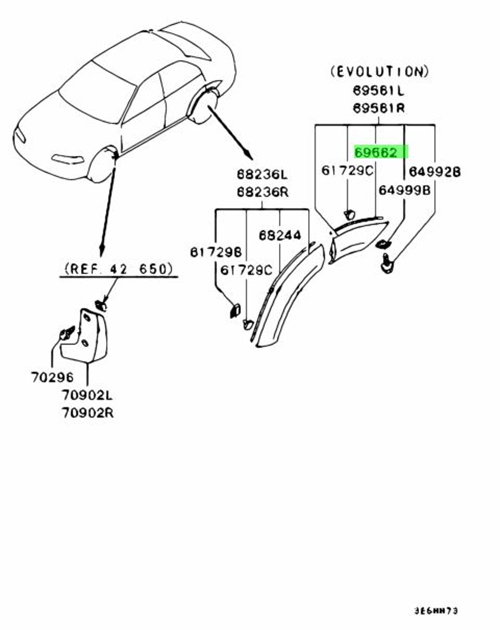 Mitsubishi LANCER EVO5 6 PAD RR OVERFENDER MR789680 Genuine JDM