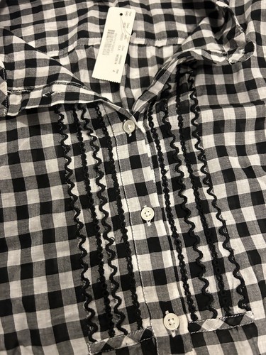 NWT J Crew Women’s Black White Checkered Ruffle Long Sleeve Shirt Size 4 - Picture 3 of 6