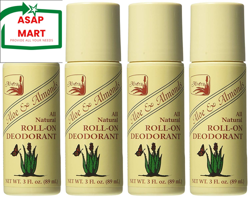 Alvera All Natural Roll-On Deodorant Aloe & Almonds - 3 Fl Oz, 4 Pack - Picture 10 of 12