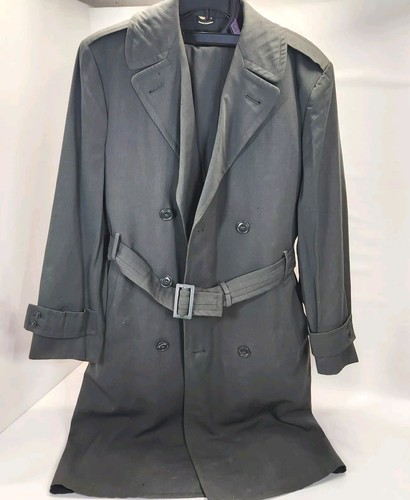 VTG US Army Green Wool Trench Coat Overcoat Men Size 34L w/Pants Vietnam War