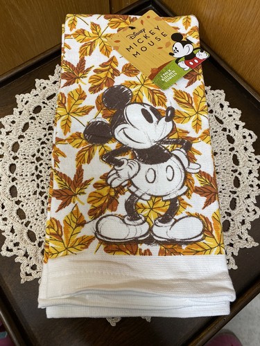 Disney Mickey Mouse Fall Kitchen Towels ~ Set Of 2 100% Cotton ~ w/ fall leaves - Picture 6 of 6