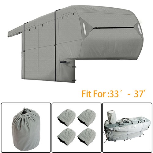 33'-37' FT Anti-UV 4-Ply 5TH Wheel RV Motorhome Camper Storage Gray Cover - 第 10/10 張圖片