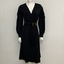 Bash Ba&sh Briane Wrap Dress Womens S Black Long Pleated Sleeve Buckle Belt NWT