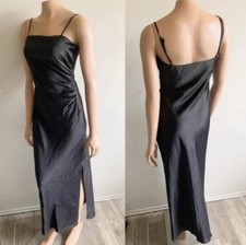House of Harlow 1960 Long Side Ruched Slip Dress Black Size Medium