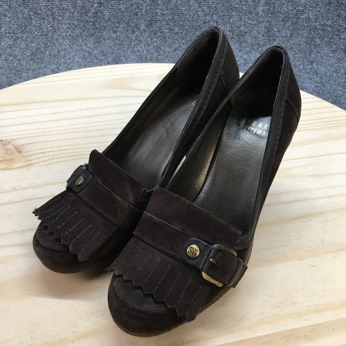 Stuart Weitzman Shoes Womens 5M Kiltie Pumps Brown Suede Casual Heeled Slip On - Picture 3 of 16