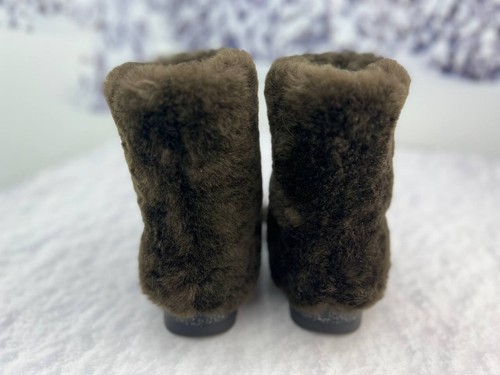 Girl's fur winter boots, khaki sheepskin fur toddler boots, children winter shoe - Picture 8 of 11