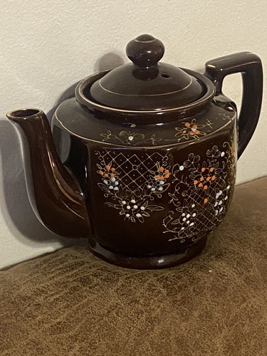Vintage Teapot Acme Redware Hand Painted Art Tea Pot pottery flowers serve ware - Picture 3 of 12
