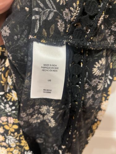 Lucky Brand Floral Sleeveless Tank Top Crochet Accent Boho Black yellow Size L - Picture 7 of 8