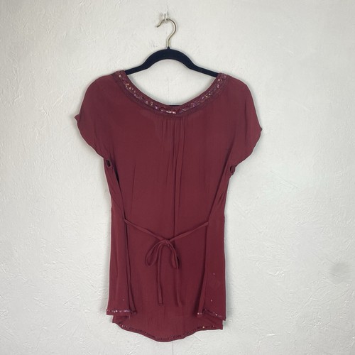 Vintage 90s Next Burgundy Short Sleeved Sequinned Fairycore Top UK Size 16 - Picture 6 of 9
