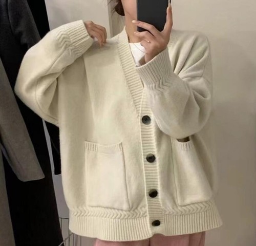 Mujeres Moda Invierno Cuello en V Manga Larga Suelto Cálido Tejido Suéteres Cárdigan - Imagen 13 de 21