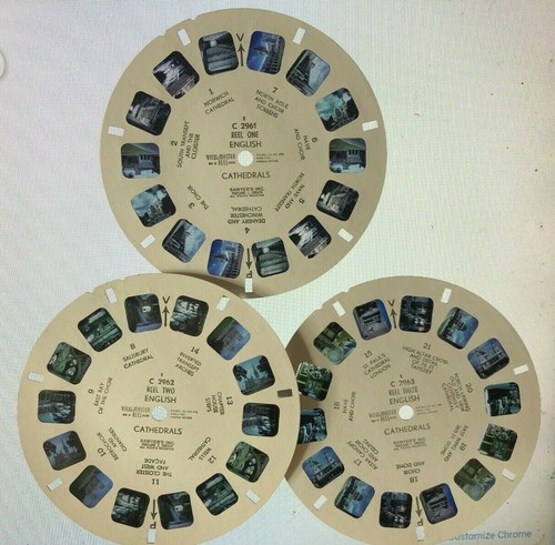 Lot de 3 bobines Sawyers Viewmaster cathédrales anglaises C296 vintage