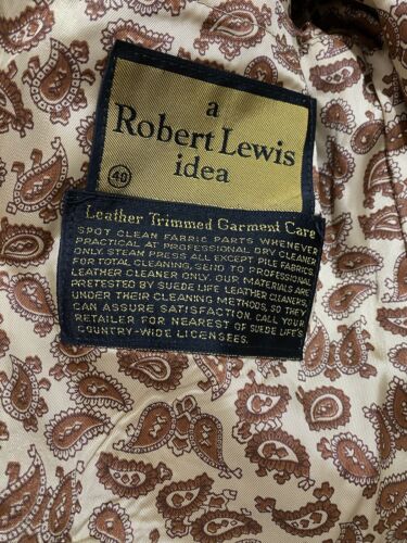 Vintage 1970s Robert Lewis Men's Jacket Wool Tweed Leather Trim Buttons Size 40 - Picture 3 of 6