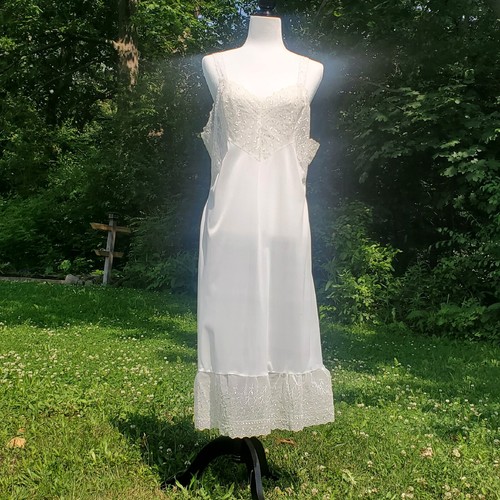 Vintage Dore Lingerie Negligee Full Slip Dress Sheer Lace M L Nightgown Ivory - Bild 5 von 14