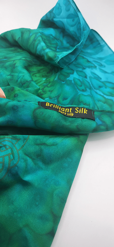 Gorgeous Blue Green Celtic Symbols 100% silk Lightweight Rectangular Scarf 88" - Picture 4 of 5