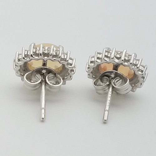 Signiert PJC 925 Sterlingsilber hellgelb Feueropal weiß Topas Ohrstecker - Bild 9 von 11