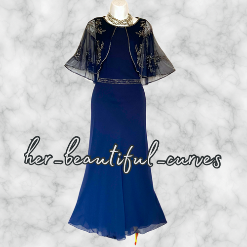 VESTIDO DE NOCHE DE OCASIÓN NIGHTINGALES AZUL MARINO ADORNADO CON CUENTAS TALLA 16 nuevo - Imagen 3 de 10