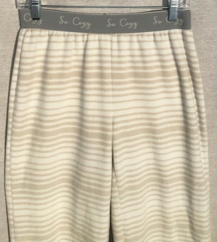 So Cozy White & Beige Striped Elastic Waist Fleece Pajama Bottoms - XS - Picture 2 of 5